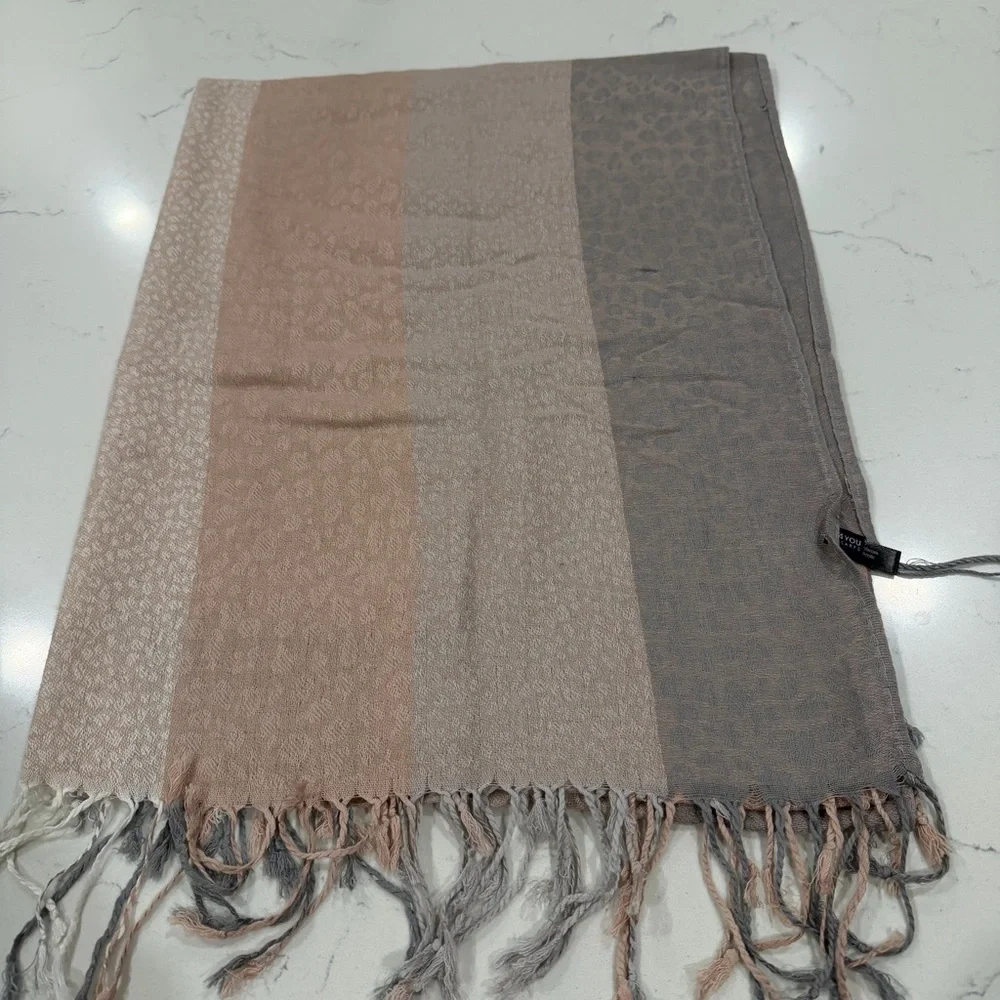 Striped Fringe Scarf in Taupe, Beige & Gray